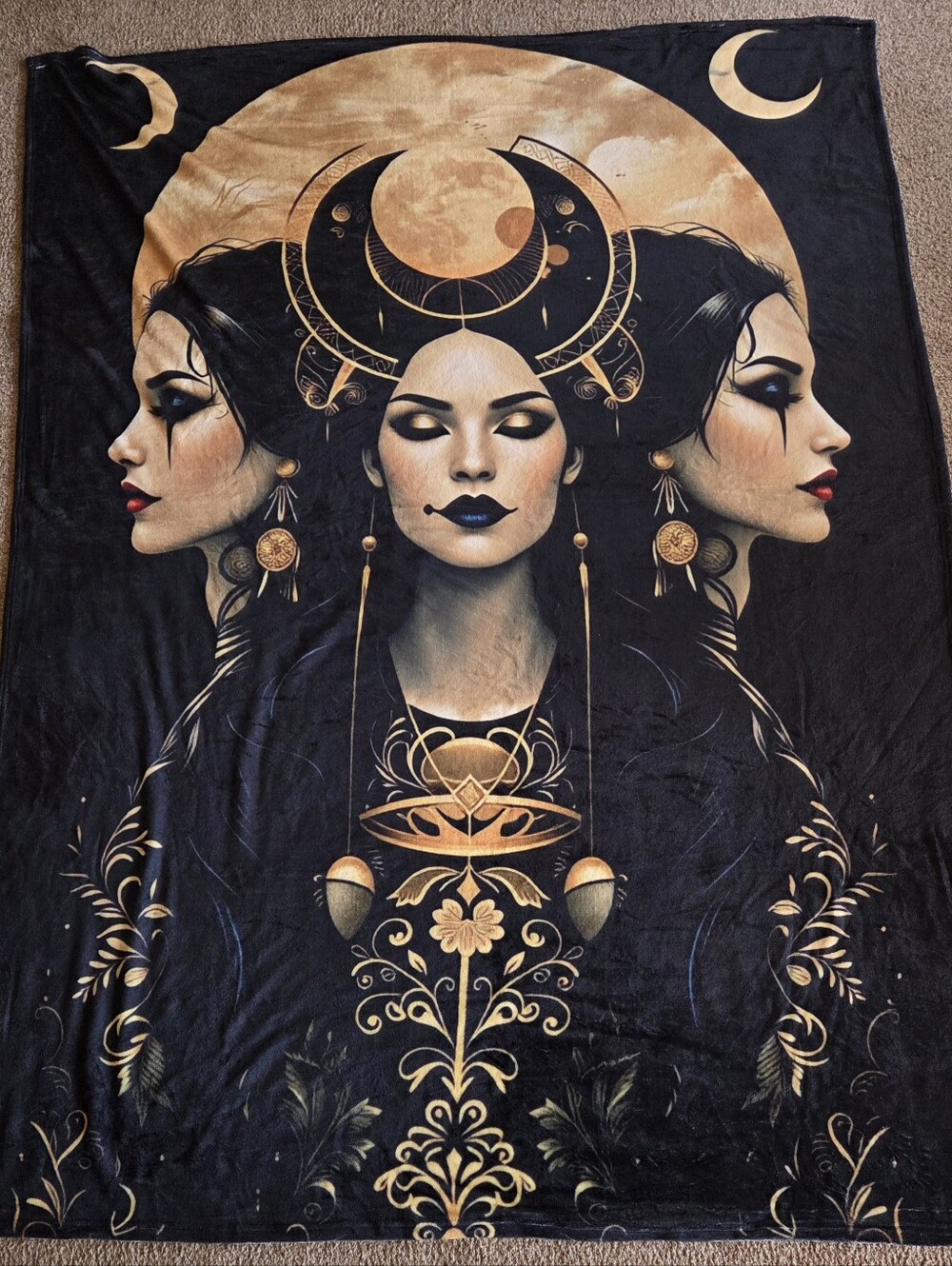 Hecate (Style #3) Triple Goddess Blanket Crescent Moon Blanket 58"x78"